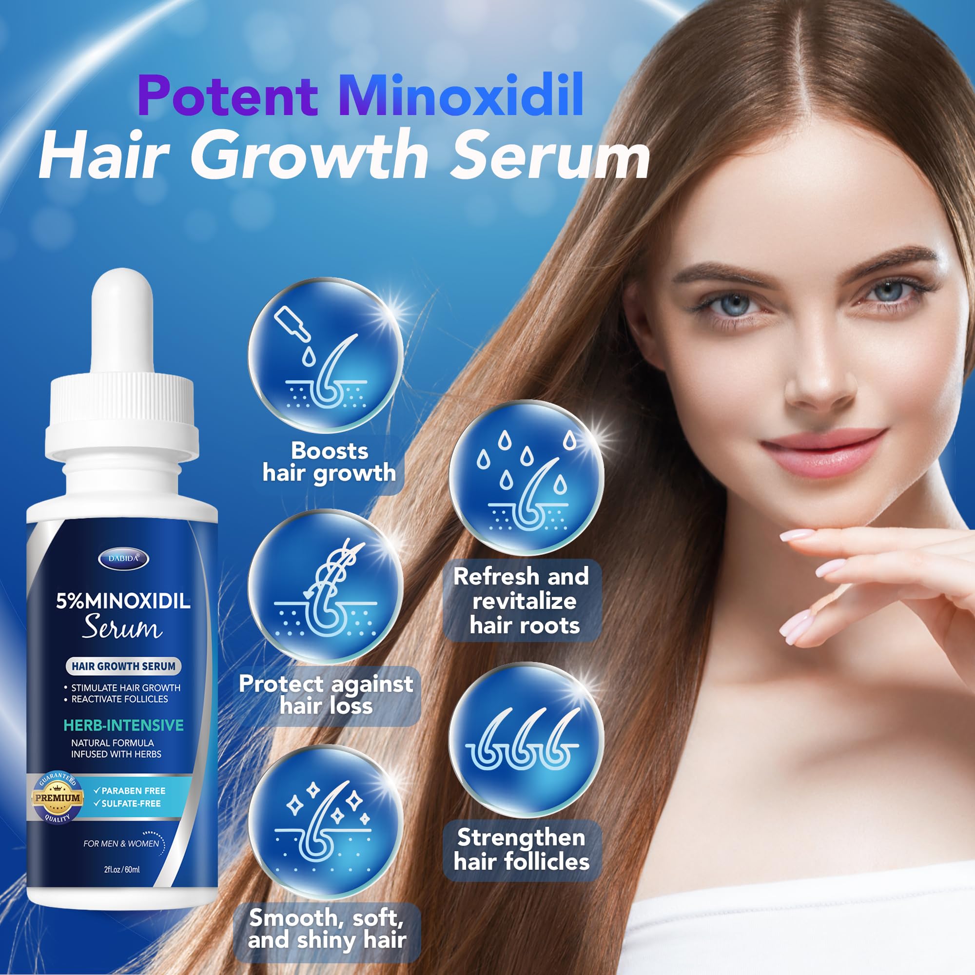 5% Minoxidil Hair Growth for Men and Women: Extra Strength Beard Regrowth Treatment Serum with Minoxidil and Biotin for Thinning Hair Loss to Grow Thicker Fuller Hair 60ml 4 Bottles