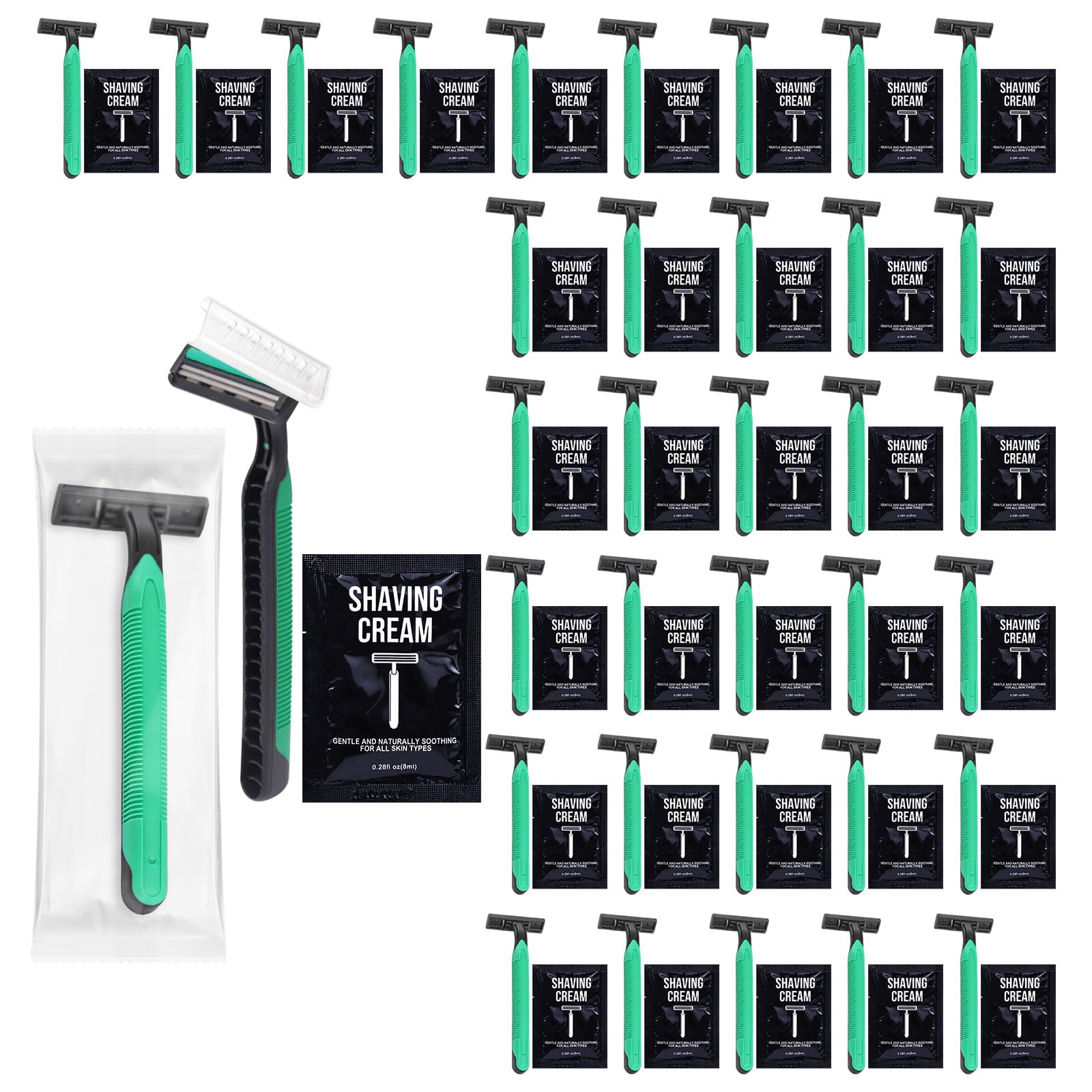 Disposable Razors in Bulk Razors and Shaving Cream Bulk,Shave Kit in Bulk Twin Blade Razors with Protective Cap for Hotel, Airbnb, Homeless, Shelter, Camping and Travel (480)
