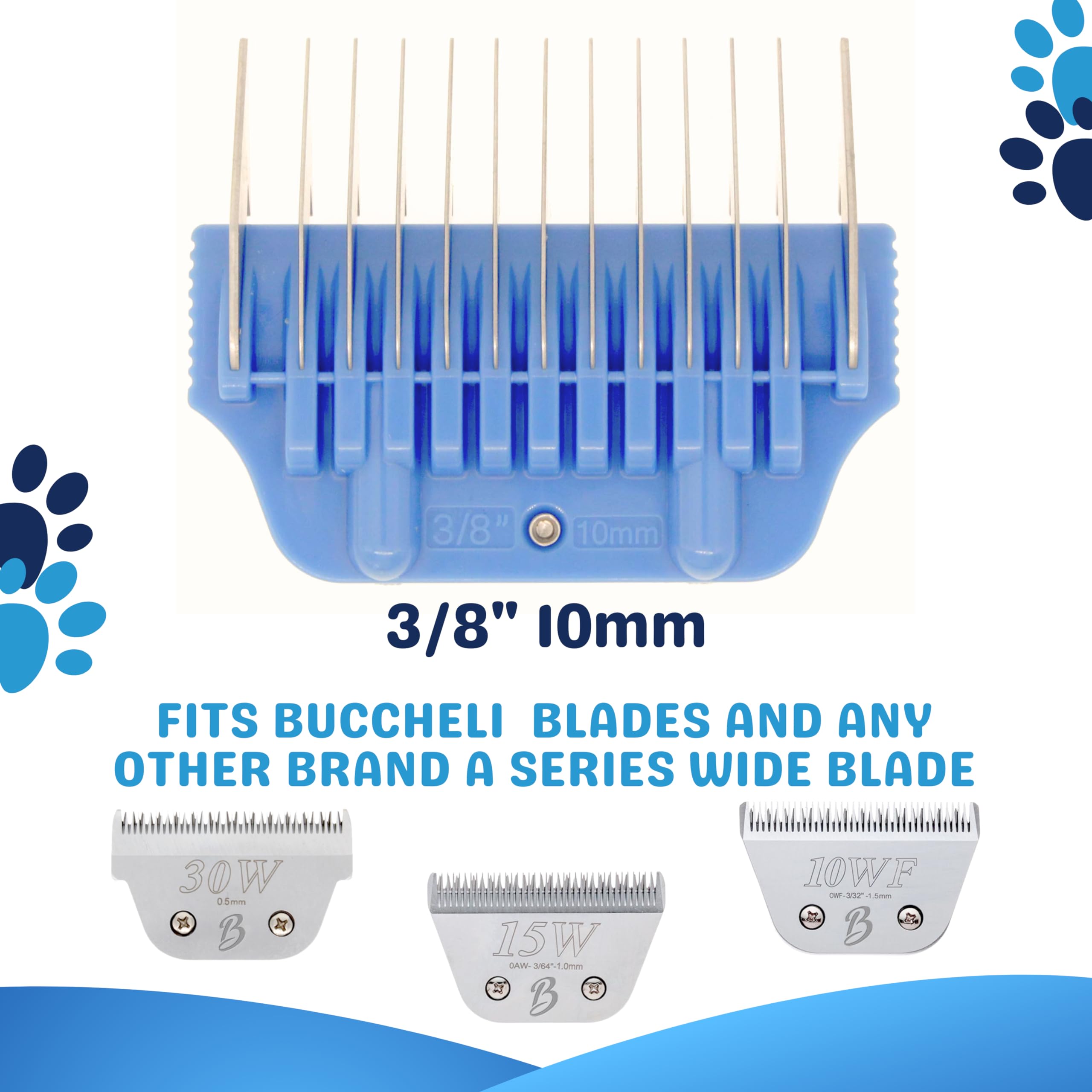 Bucchelli 10MM 3/8" Cut Wide Clipper Guard Attachment for A5 Type Blade | Stainless Steel Blade for Professional Groomers and Stylist | Snap-On/Off Design