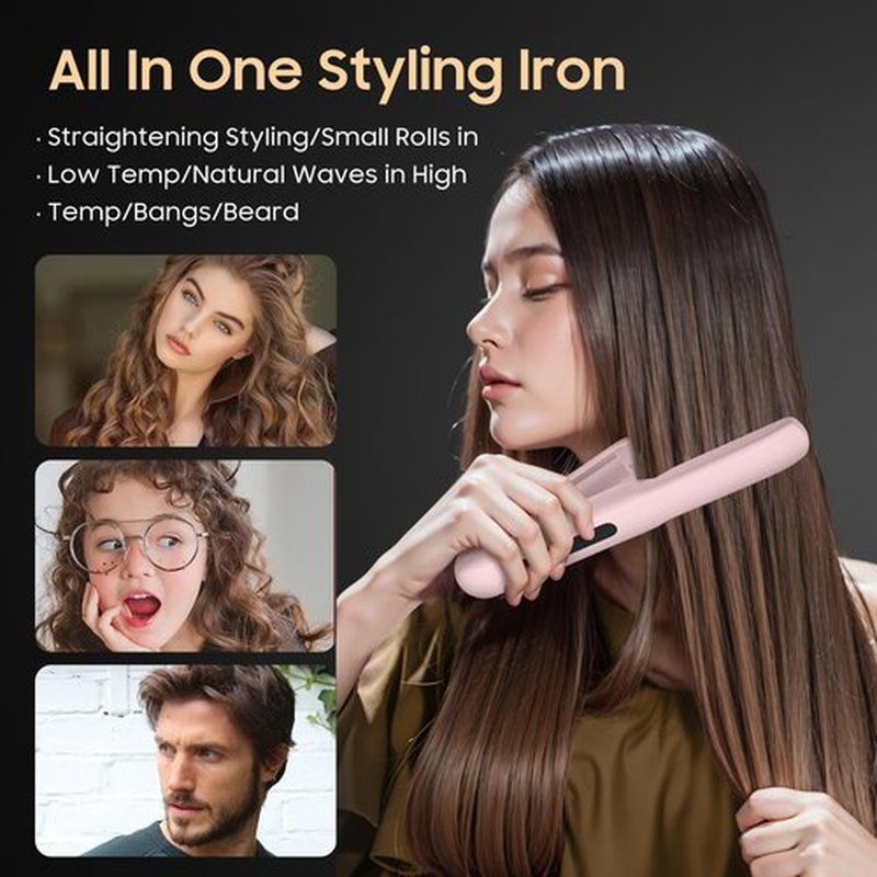 Cordless Hair Straightener, Portable Flat Iron 4 Temperature Options and 20S Fast Heating, Long-Life Battery Ceramic Hair Straightener, Travel Size USB Rechargeable (Pink)