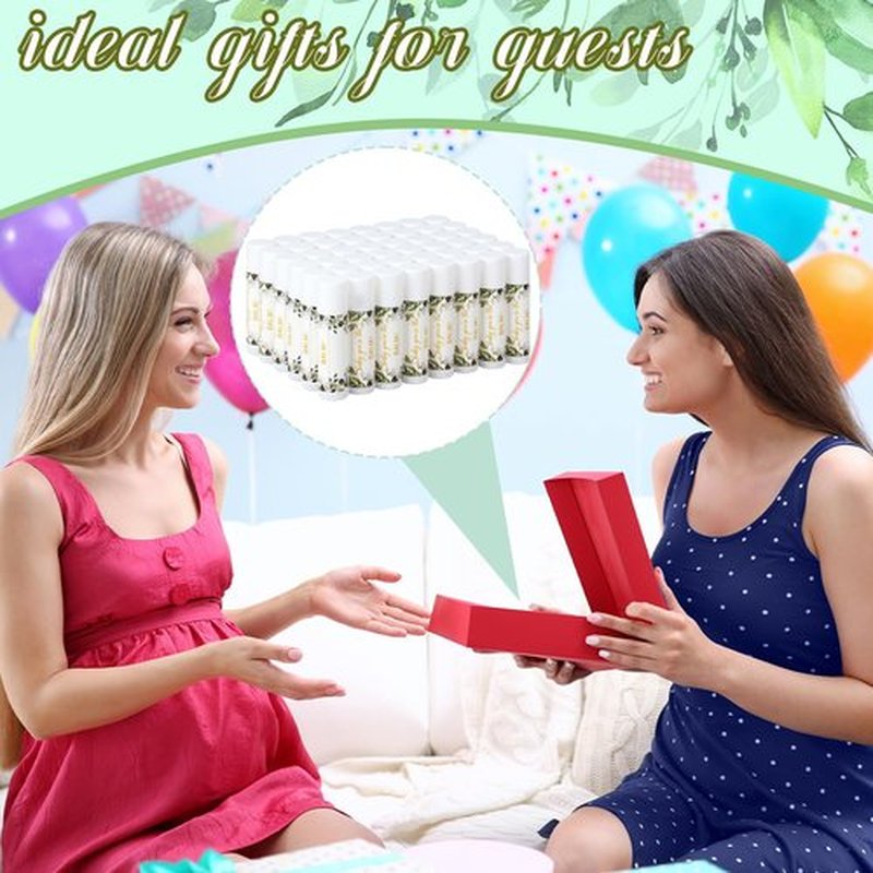 Siifert 50 Pack Greenery Baby Shower Lip Balm Favors Bulk Baby Shower Party Supplies for Guests Bulk Gender Reveal Prizes Souvenirs Inspirational Thank You Gifts Lips Balm Party Supplies
