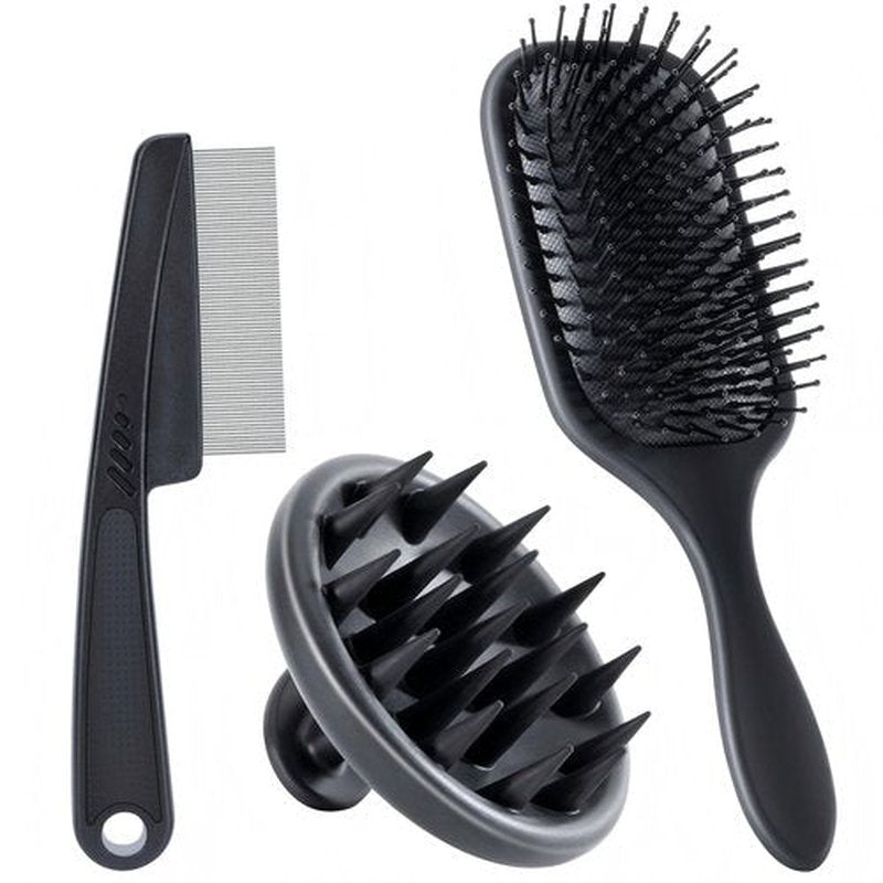 Belongtous Dandruff Lice Flea Hair Brush Comb Set, 3 In 1 Professional Nit Comb Kit, Massage Paddle Brush Scalp Massager for Hair Growth, Shower Detox Head Massage Tool Women Men Kids
