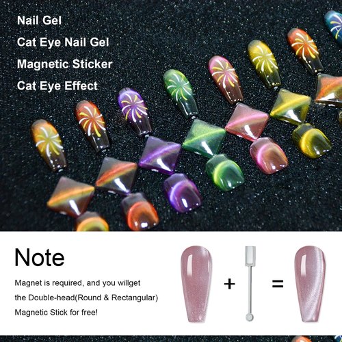 eodci 6 Colors Two-tone Cat Eye Nail Polish, Upgraded Magnetic Gel Polish Kit with Magnet Stick, Galaxy Chameleon Effect Silky Cat Eye Nail Gel Soak Off Nail Art Salon Manicure Home Ladies Gift