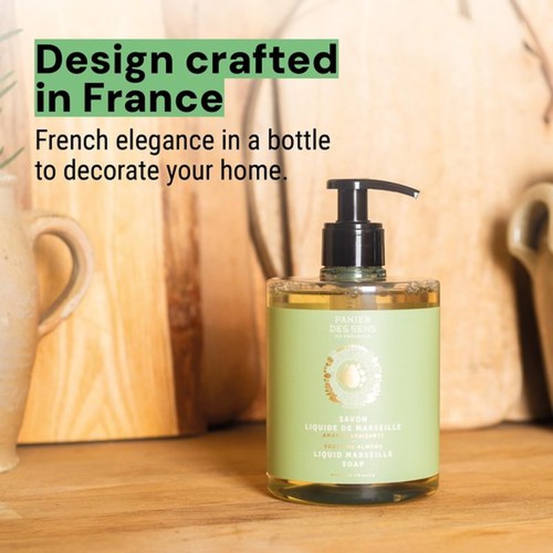 Panier des Sens - Moisturizing Liquid Hand Soap - Almond Hand Wash - French Marseille Soap with Coconut Oil - Refillable Kitchen & Bathroom Hand Soap - 96% Natural Ingredients -16.9 Fl.oz
