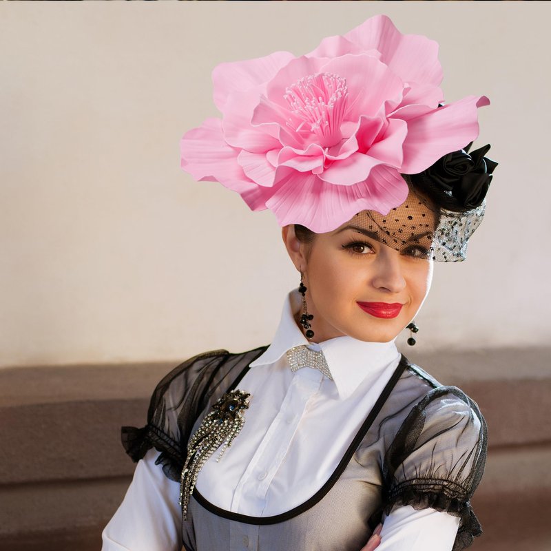 Wehhbtye Large Flower Fascinator Hat for Women, Pink Tea Party Flower Headwears, Lady Fascinators Headband for Wedding Cocktail Party Church Day Events Costume Accessories