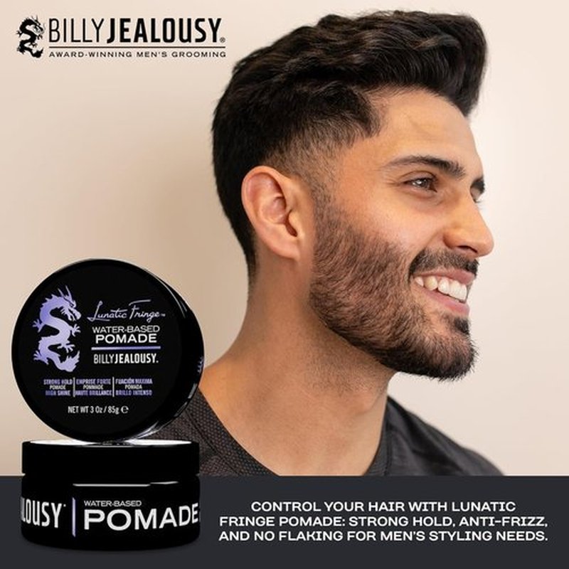 Billy Jealousy Lunatic Fringe Pomade - Strong Hold, High Shine, Vegan Hair Product for Medium to Long Hair, 3 oz