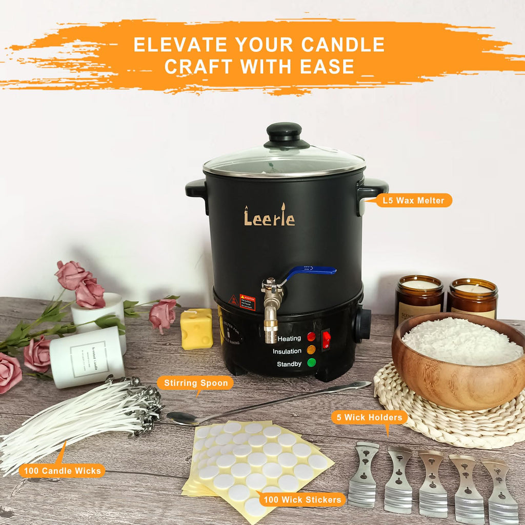 Leerie 10Lbs Wax Melter for Candle Making - L5 Candle Wax Melting Pot with Heating Core Brass Spout & Temp Control for DIY Home Business Candle Maker for Candle Making Supplies (L5-US-110V)