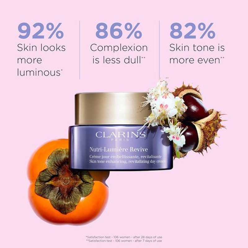 Clarins Nutri-Lumière Revive Day Cream - 2-In-1 Anti-Aging & Skin Tone Enhancer | Nourishes & Illuminates Mature Skin | 1.7 Ounces