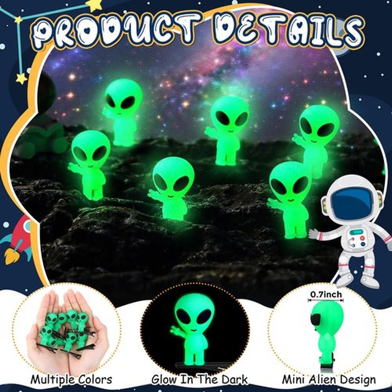 Luinabio 30 Pcs Mini Alien Glow in the Dark Hair Clips Alien Hairpins for Space Theme Party Funny Hair Clips Halloween Accessories for Rave Music Festival