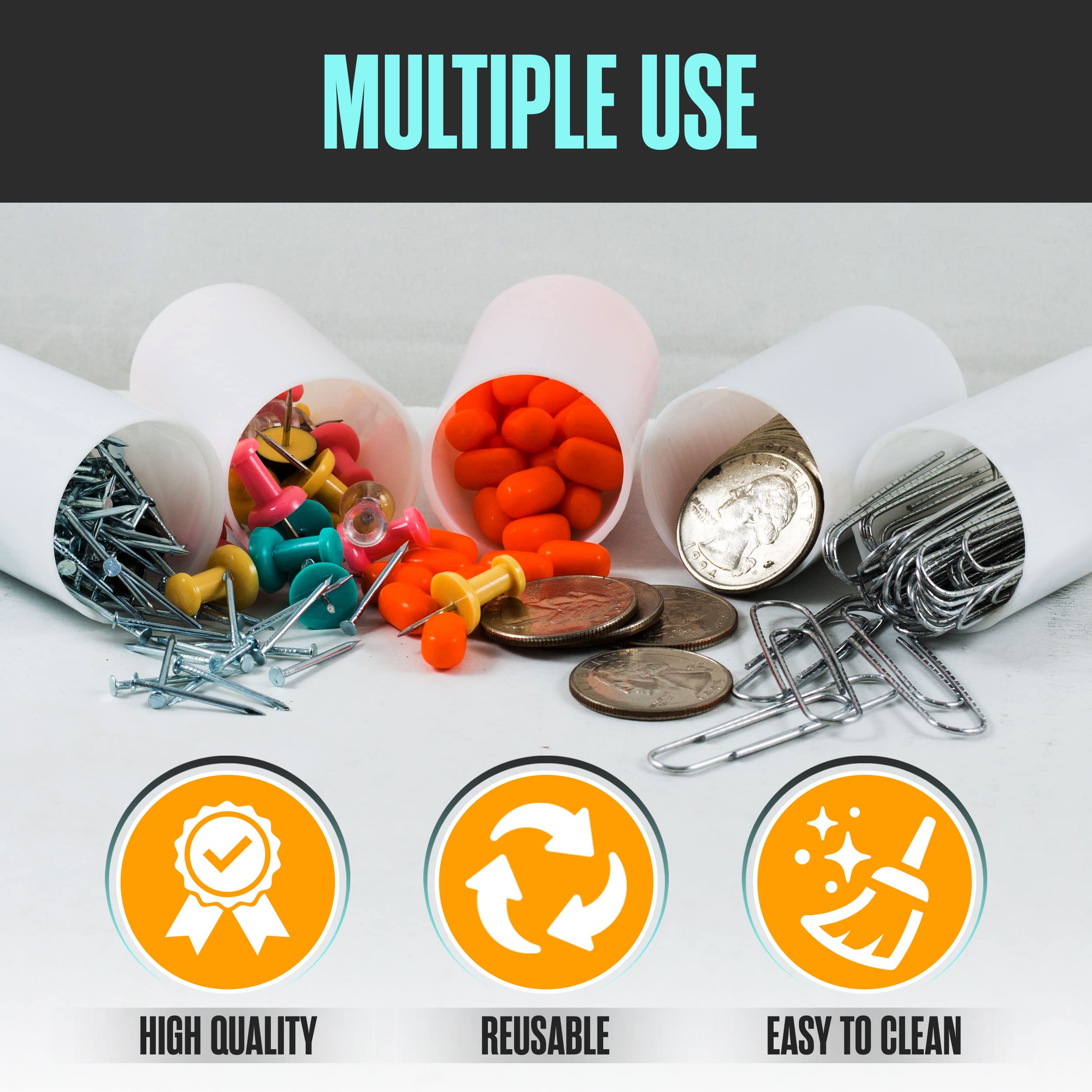 Film Canisters with Caps, Film Canisters, 35mm Case, White, 8oz, 60 Pack