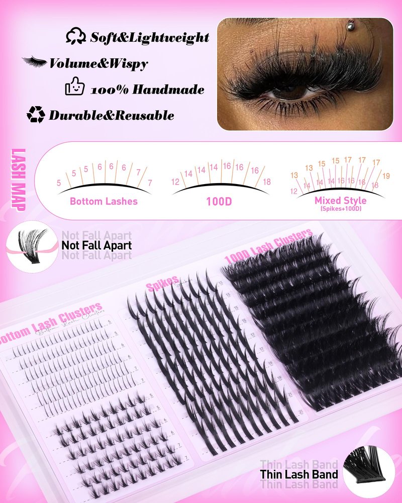 Wispy Lash Clusters with Spikes Volume Eyelash Clusters with 2 Styles Bottom Lashes 100D Mink Cluster Eyelash Extensions 380PCS Spiky Individual Lashes with Bottom Lash Clusters by Boahankuke