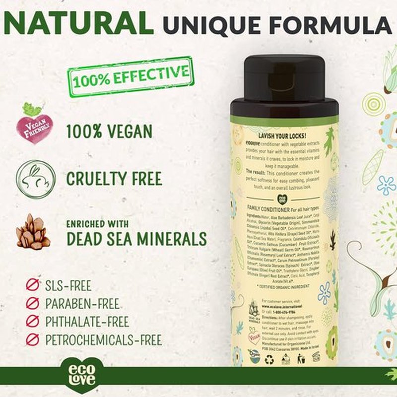 ecoLove Natural Conditioner - Vegan & Cruelty-Free Formula with Organic Cucumber Extract - 17.6 oz