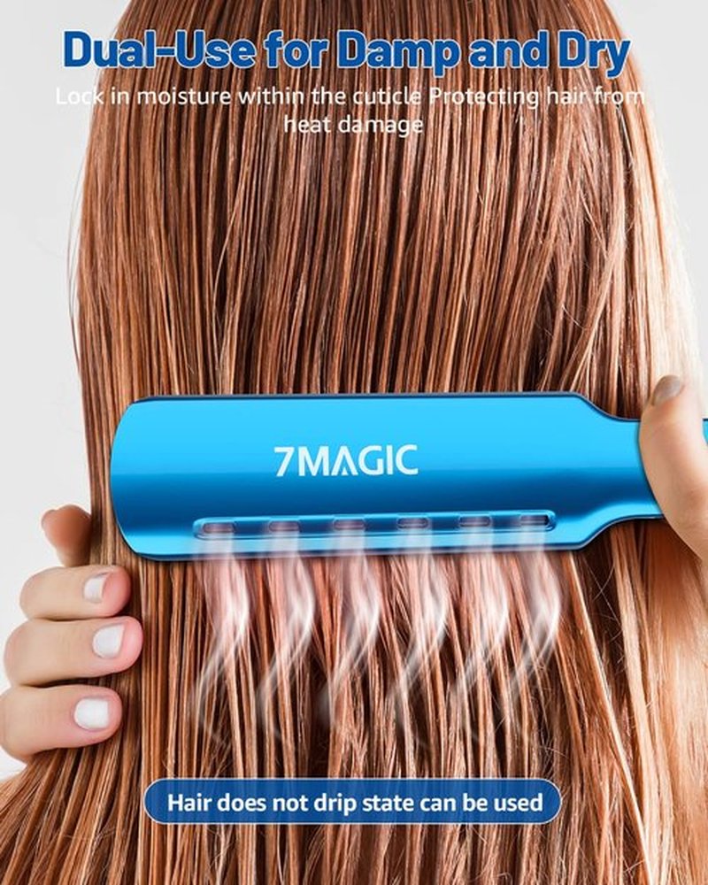 7MAGIC Nano Titanium Flat Iron - Fast Heating Hair Straightener for Thick Hair, Blue | Damp to Dry Styling