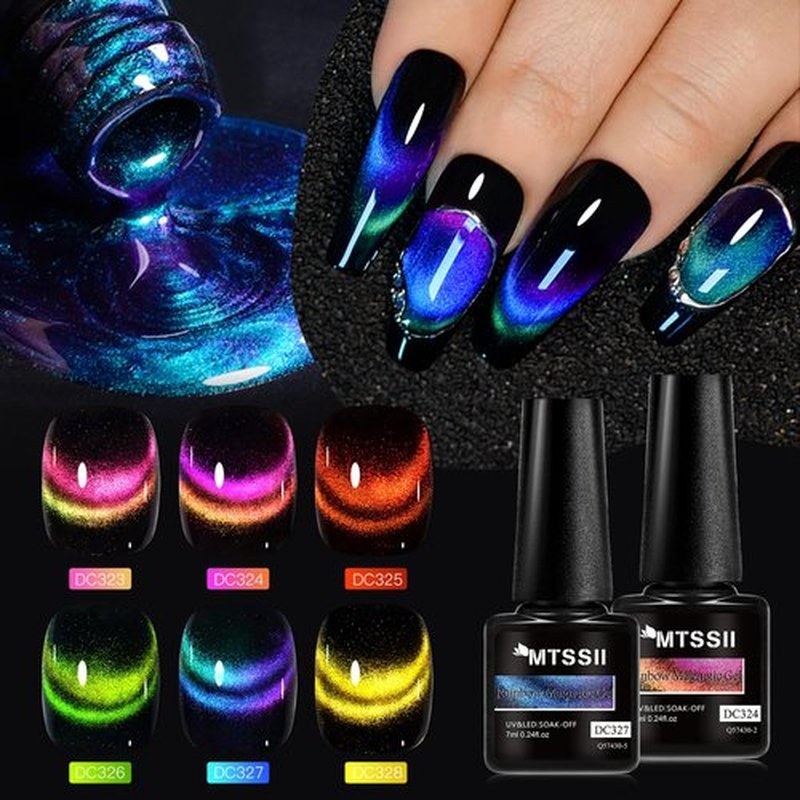 MTSSII Cat Eye Gel Polish Set,Magnetic Gel Nail Polish Kit with Magnet, Soak Off UV Cateye Gel Polish Kit Glitter Nail Art DIY Salon Gifts For Women 7ml/0.24fl.oz