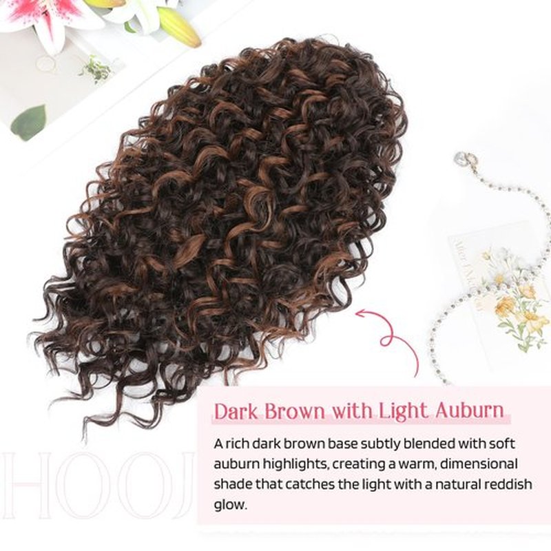 HOOJIH Ponytail Extension, Clip in Ponytail 24 Inch Hair Extension Curly Wavy Ponytail Fluffy Soft Synthetic Fiber Hair Pieces for Women - Dark Brown with Light Auburn