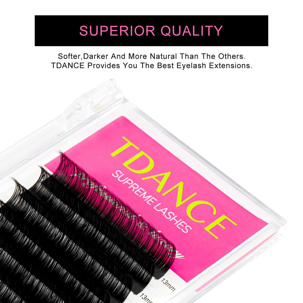 TDANCE Lash Extension Matte Black Eyelash Extension C CC D DD J B L Curl Volume & Classic Lash Extensions 0.03-0.18mm Thickness Professional Salon Use(0.03-C,8-15 mm)
