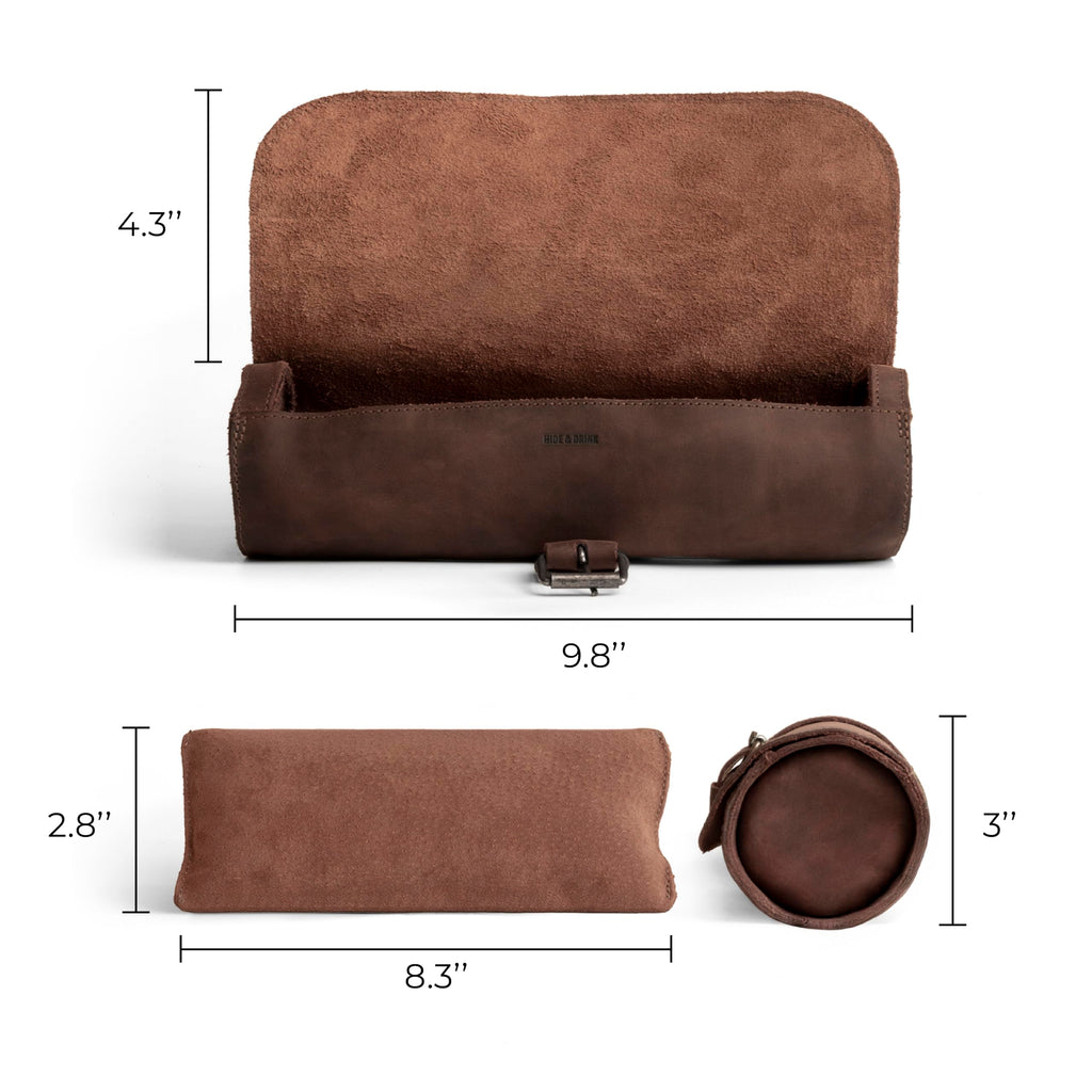 Hide & Drink, Cylinder Watch Case, Holds 4 Watches, Storage Box, Jewelry Roll Organizer, Travel Accessories, Full Grain Leather, Handmade, Bourbon Brown