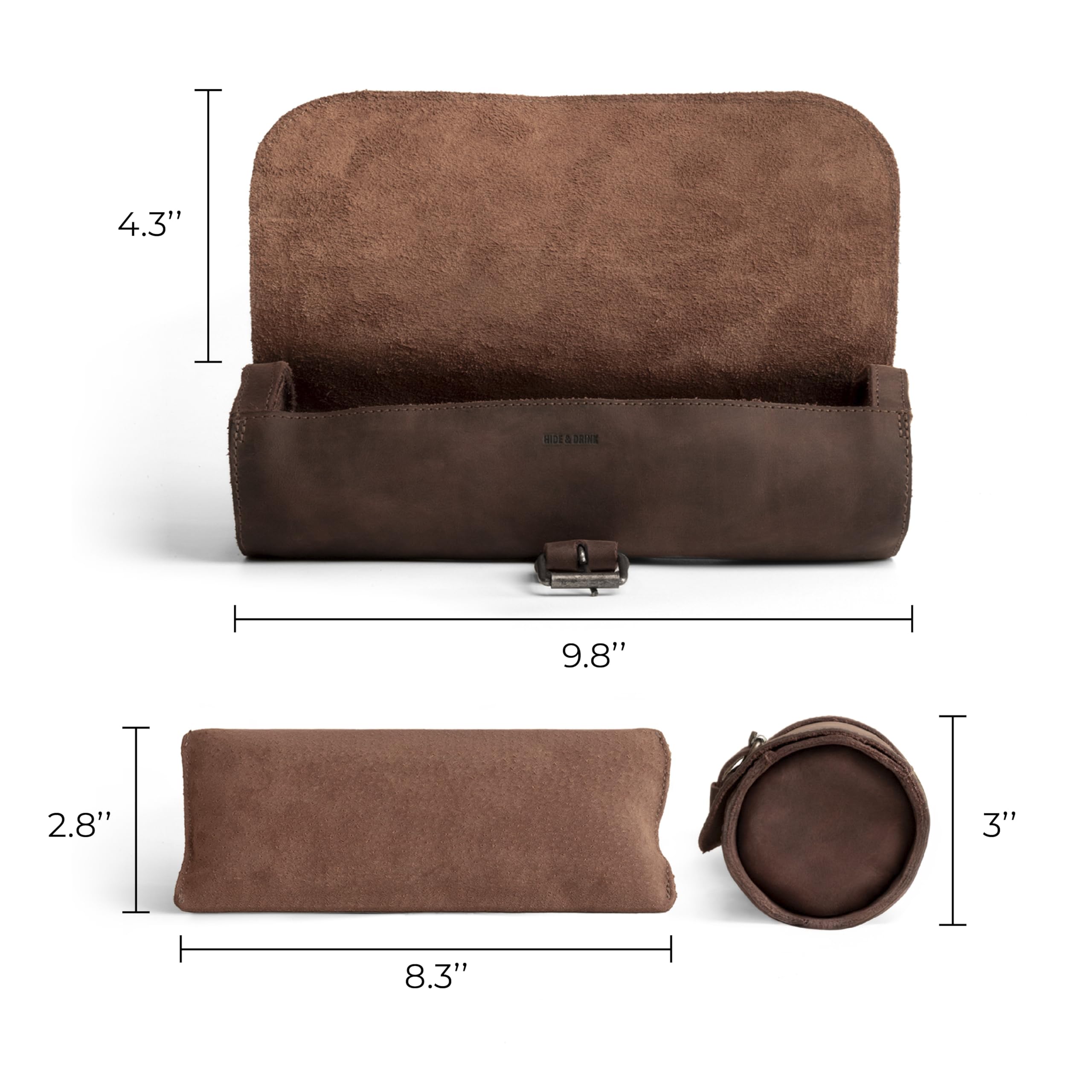 Hide & Drink, Cylinder Watch Case, Holds 4 Watches, Storage Box, Jewelry Roll Organizer, Travel Accessories, Full Grain Leather, Handmade, Bourbon Brown