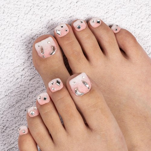 LOVFUL Handmade Acrylic Press on Toenails Berry Shake | Salon Quality 20 PCS Free Size Toe Nails | Reusable Fake Nails for Toe | T56