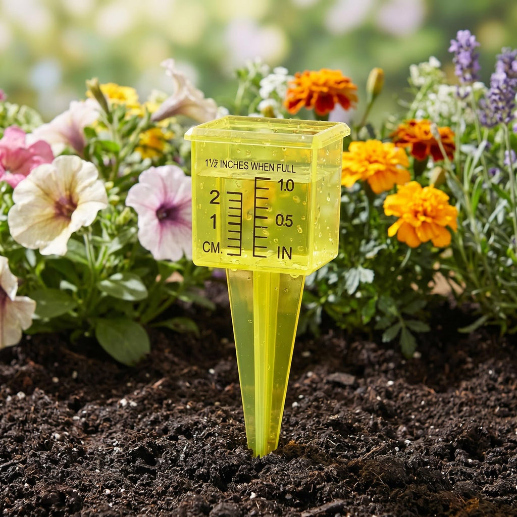 Housoutil 2Pcs Rain Gauge Sprinkler Outdoor, 1.5 Inch Lawn Water Gauge, Measuring Tool for Accurate Rainfall Monitoring, Yellow Precision Measuring Cups for Garden Yard and Grass Watering