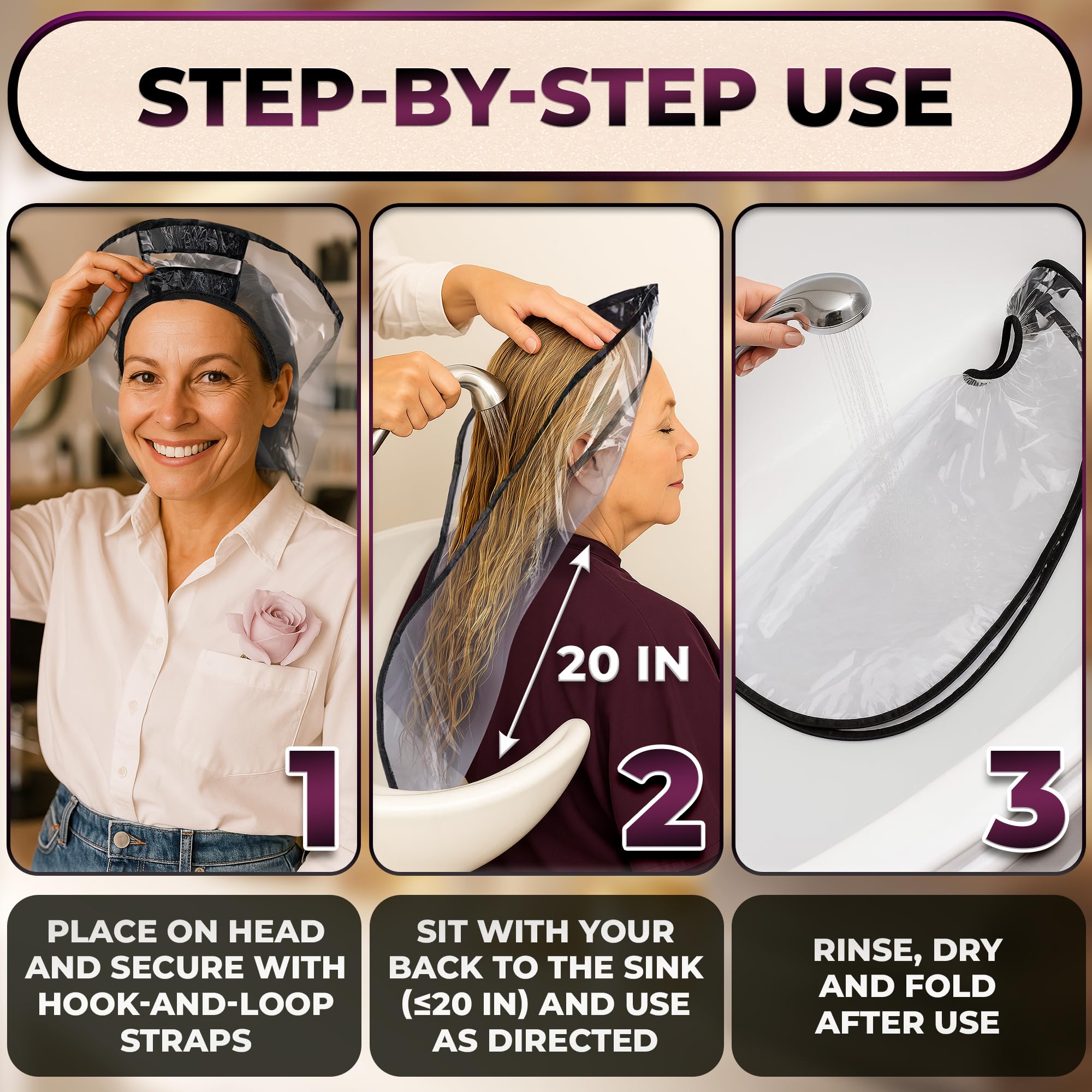 Hair Funnel for Washing Hair for Elderly, Adjustable, Reusable PVC