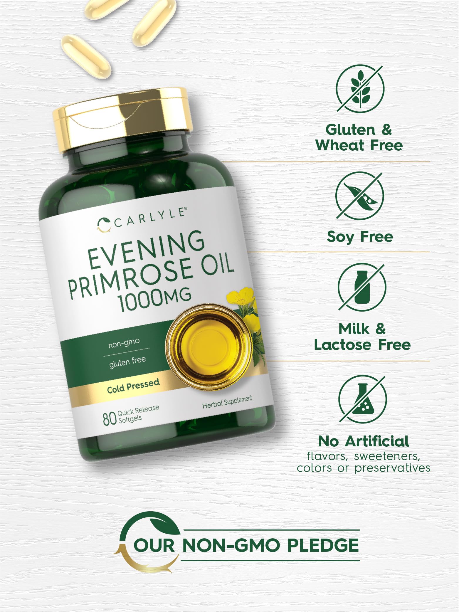 Carlyle Evening Primrose Oil Supplement 1000mg | 80 Softgel Capsules | Non-GMO & Gluten Free