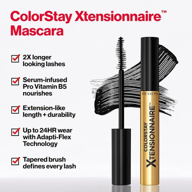Revlon ColorStay Xtensionnaire Mascara & Lash Serum - 2X Longer Lashes, Smudge-Proof, 203 Black Brown