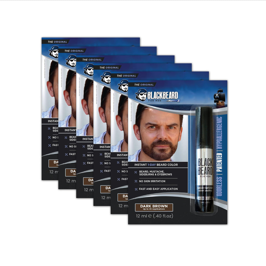 Blackbeard for Men Instant Beard Color, Dark Brown, 6 Pack