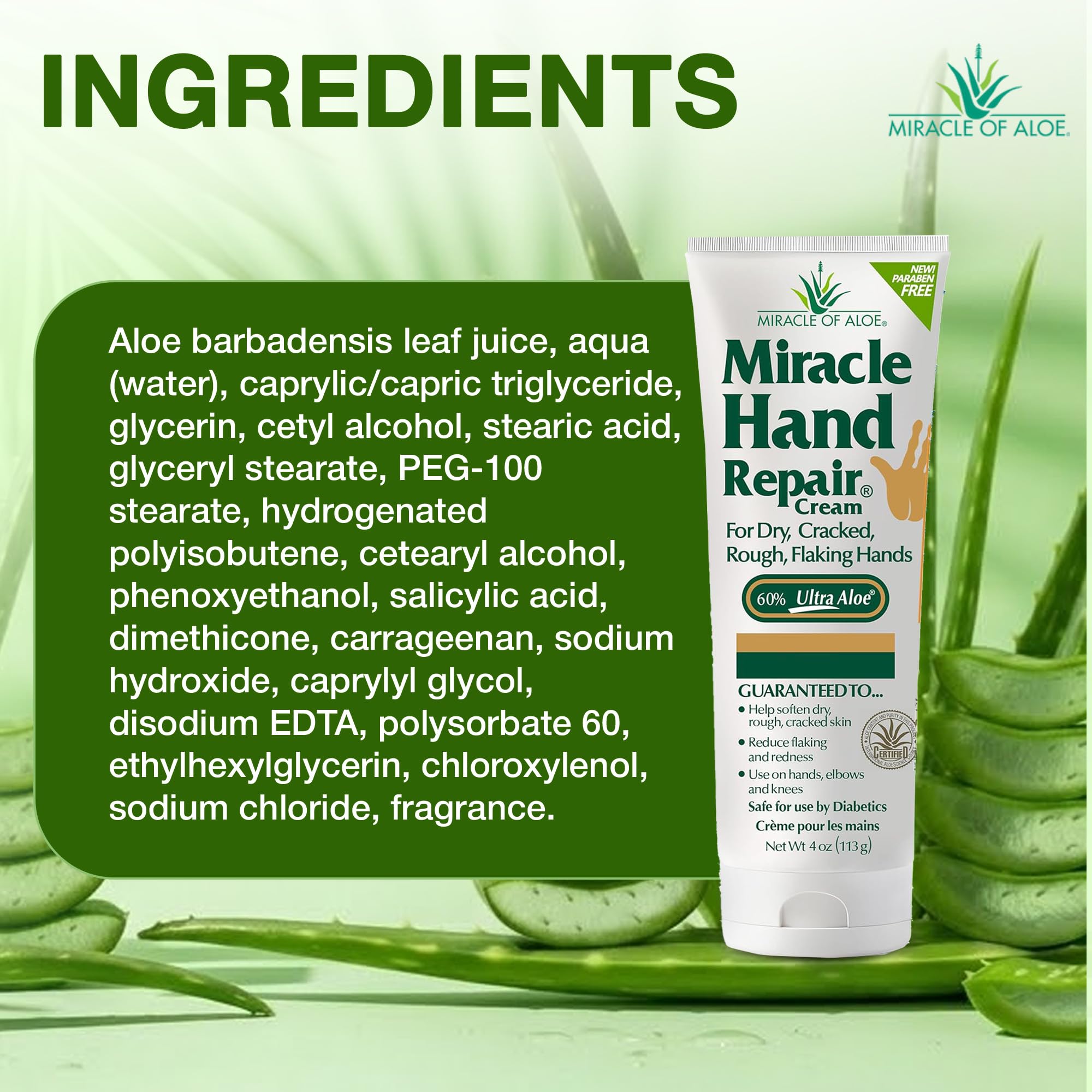 Miracle Hand Repair Cream for Dry Cracked Hands 4 oz Best Healing Hand Cream with 60% Aloe Vera - Non-Greasy Moisturizer for Working Hands - Fast Absorbing Lotion for Extremely Dry Skin (2-Pack)