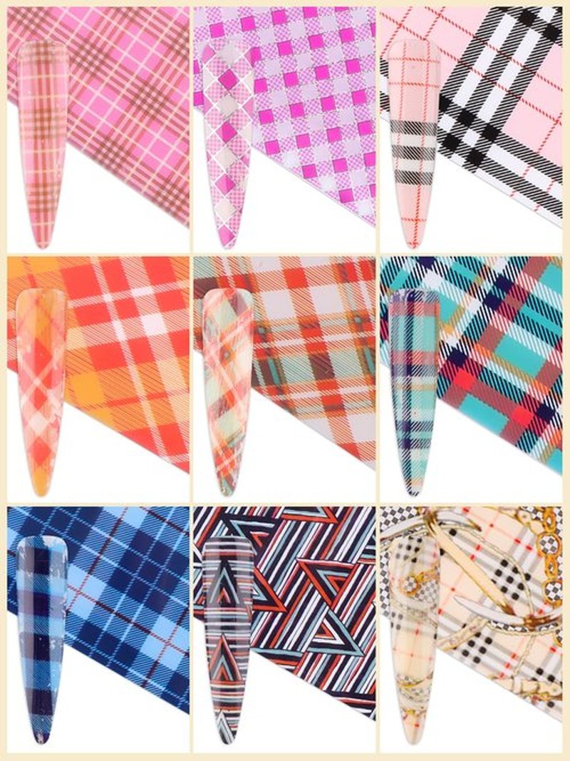 20 Sheets Buffalo Plaid Nail Foil Transfer Sticker, Kalolary Christmas Holographic Lines Foil Full Nail Wraps Decals for Winter DIY Nail Art