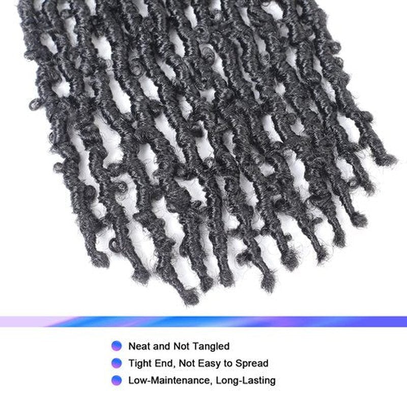 GUOHUI Super Light Butterfly Locs Crochet Hair 10 Inch 6 Packs Pre-Looped Soft Distressed Faux Locs Braids for Women Kids (10 Inch,1B#)