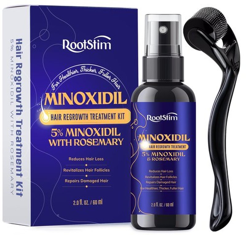 5% Minoxidil Hair Grouth Kit for Men and Women with 0.25 mm Skin Roller – Hair Regrowth Spray & Beard Growth Kit – Targets Thinning Hairlines, Crowns & Patchy Beards – Non-Greasy, Fast-Drying 60ML