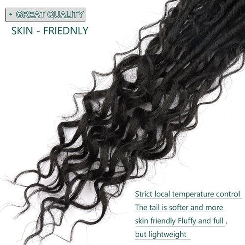 Goddess Locs Crochet Hair Pre-looped 20 Inch New Boho Faux Locs Crochet Hair with Curly Ends 8 Packs Bohemian River Locs Crochet Hair for Black Women 1B