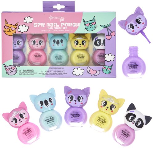 EXPRESSIONS 5pc Critter Character Nail Polish Set for Girls -Water Based Colorful Novelty Nail Polishes, Safe and Non Toxic Manicure Set & Pedicure Kit