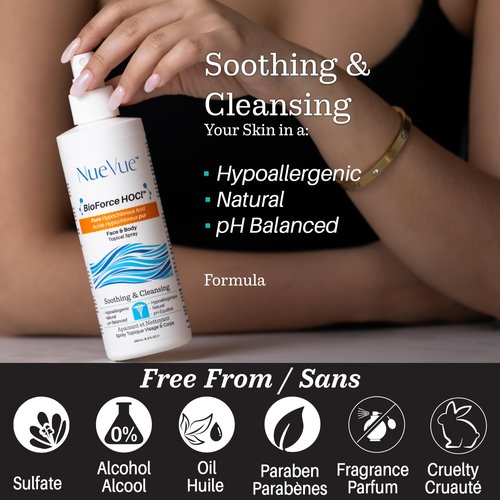 BioForce HOCl Pure Hypochlorous Acid Spray Refill for Face & Body (33 Oz) - Acne-Prone Skin & Eczema, Piercing aftercare, Made in Canada, Gentle Skin Cleanser & Toner, pH Balanced, Non-comedogenic