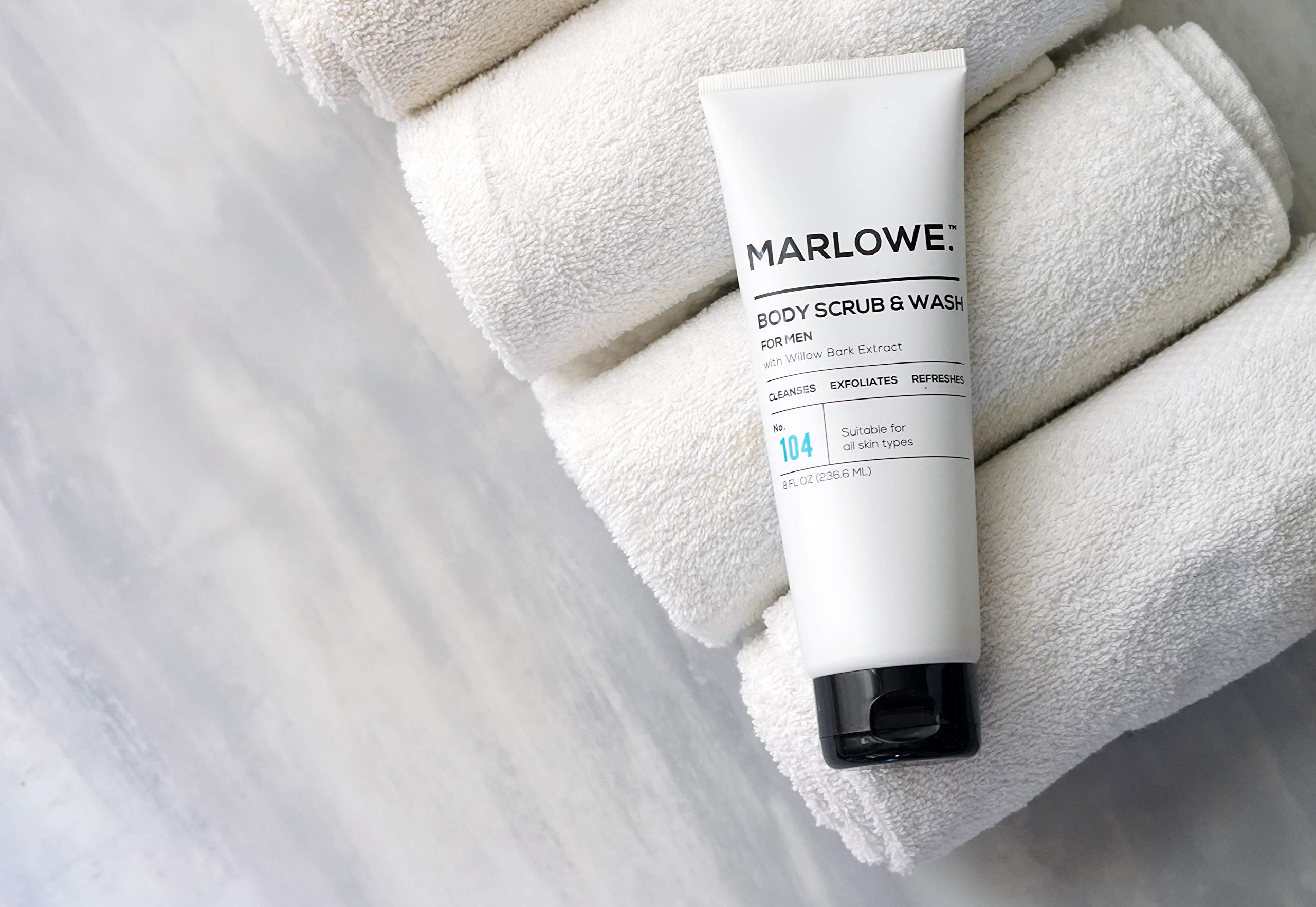 MARLOWE. No. 104 Men's 2-in-1 Body Wash & Scrub 8 Oz | Exfoliating Body Cleanser Fights Dryness | Made with Natural Ingredients | Willow Bark Extract