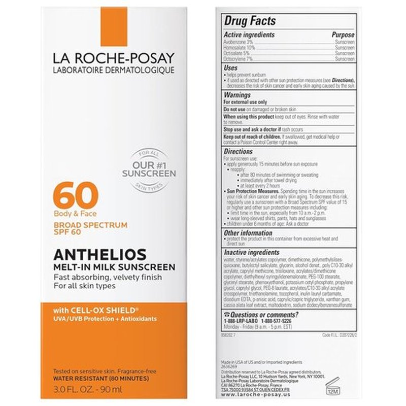 La Roche-Posay Anthelios Melt-In Milk Sunscreen SPF 60 - Lightweight, Oil-Free Formula for Body & Face