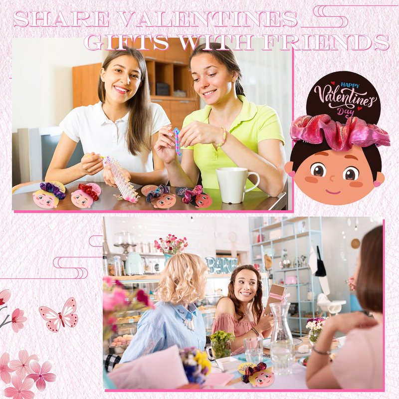 XunYee 24 Pcs Valentine's Day Hair Scrunchies with Card 12 Tie Dye Velvet Scrunchies 12 Valentines Exchange Gift Cards for Party Favors Goody Bag Filler(Metallic Color)