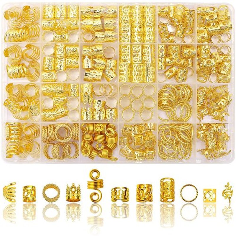 SVNMU 280 Pcs Gold Hair Jewelry for Braids Dreadlock Locs Metal Hair Clips Accessories for Women,Adjustable Hair Cuff Coils Rings Charms Braiding Decoration