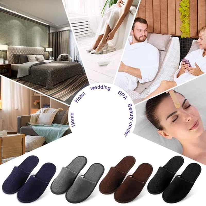 Geyoga 12 Pair Disposable Slippers for Guests Non Slip Disposable House Slippers Washable Reusable for Spa Travel Hotel Indoor Shoeless Home Bride Bathroom(Black, Brown, Navy Blue, Dark Gray,M)