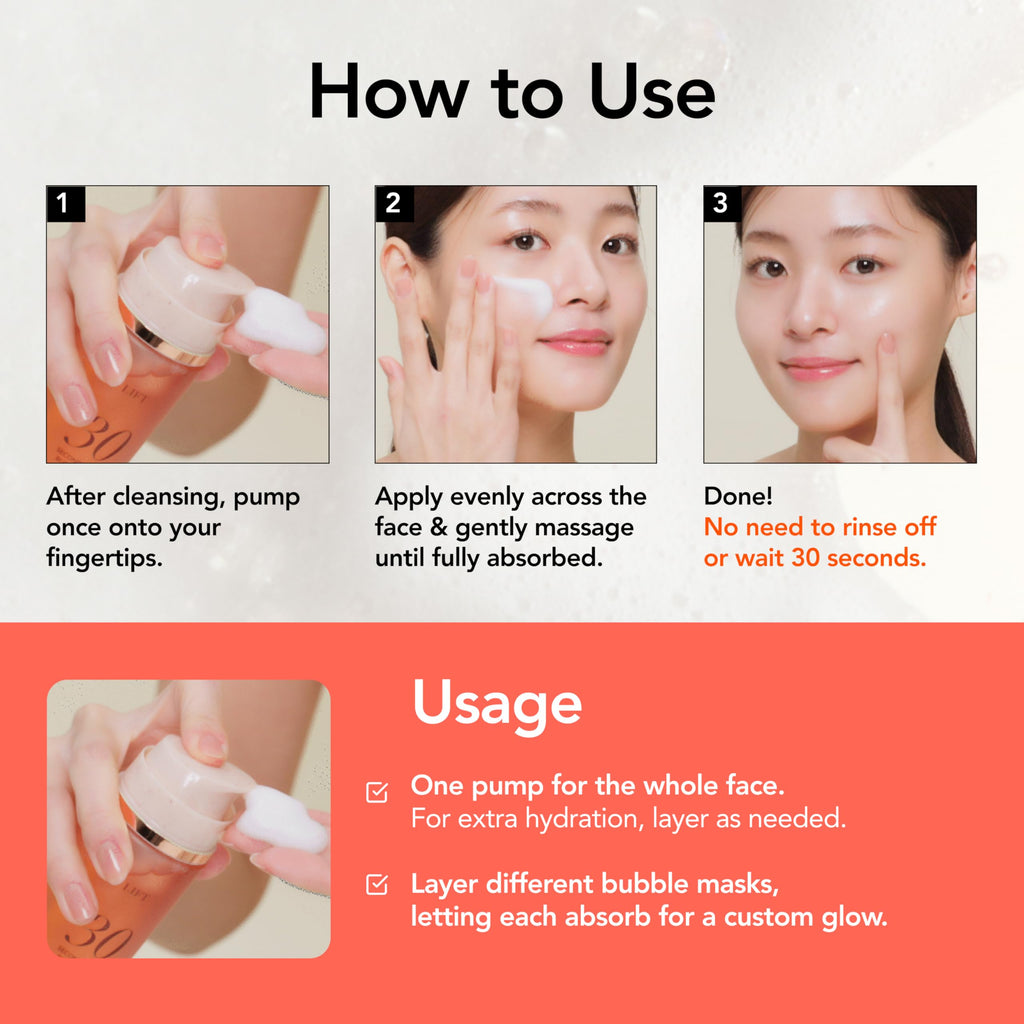 MENOKIN 30 Seconds Quick Bubble Mask [LIFT] - [Collagen] & Niacinamide in Micro-bubbles for Anti Aging, Boost Elasticity, Fine Lines, Korean Glass Skin Care Essential, 70 Uses, 3.21 fl.oz