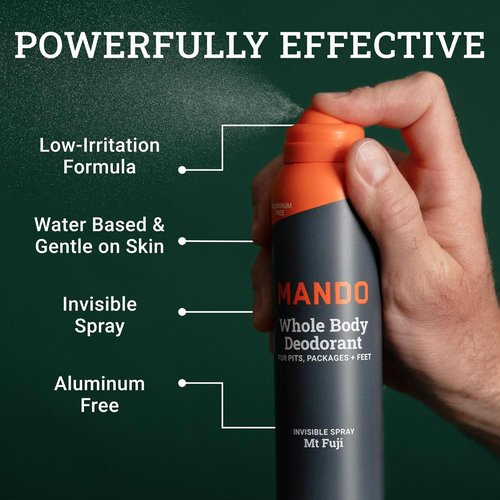 Mando Whole Body Deodorant for Men - Invisible Spray with 72-Hour Odor Control - Aluminum & Benzene Free - 3.6 oz Cans (Pack of 2) - Mt Fuji