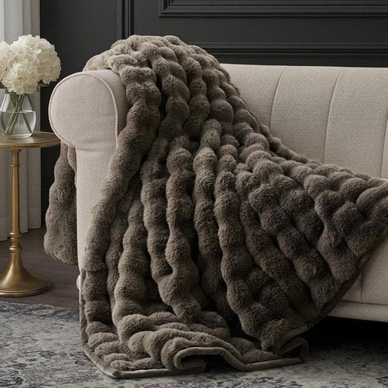 EverGrace Ultra Soft Luxury Faux Rabbit Fur Throw Blanket - Thick & Warm Reversible Design, Dark Taupe, 60x80 Inches
