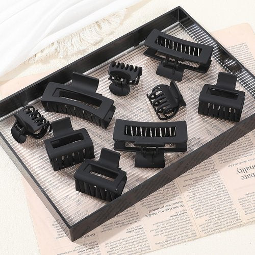 CHANDAT 3 Style Hair Claw Clips 9 pcs Medium Claw Clips Hair Clips for Women Rectangle Claw for Thick Hair Square Hair Clips for Thin Hair Accessories for Women (Black)