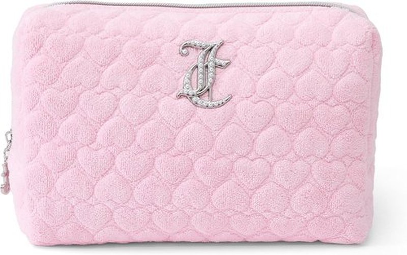 Juicy Couture Pink Makeup Bag - Travel Organizer with Zip Top & Heart Logo Design
