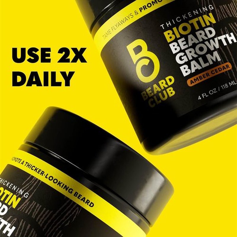 The Beard Club Biotin Beard Balm for Men - Moisturizing Shea Butter & Castor Oil - Amber Cedar Scent | 4 oz