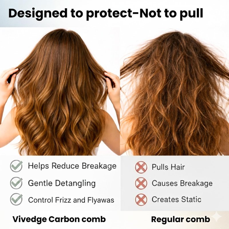 Vivedge Carbon Fiber Hair Comb Set for Curly Hair Woman|Wide Tooth Comb, Parting, Fine Tooth for Detangling, Styling for Natural Fine Straight to Curly, Thick, Wet or Dry Hair (Black-Pink)