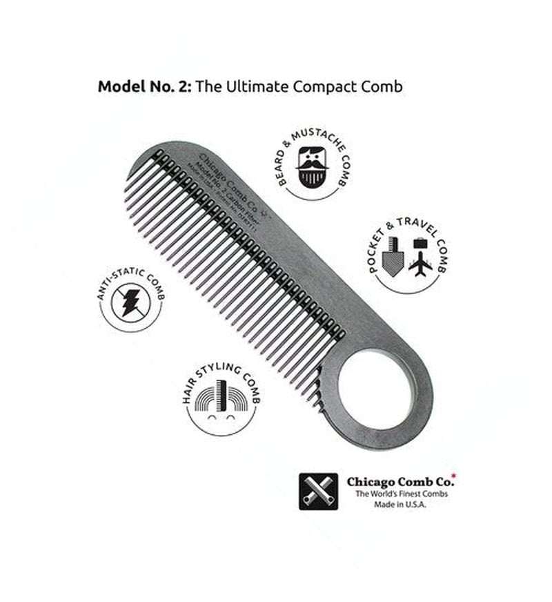 Chicago Comb No. 2 Carbon Fiber + Black Horween leather sheath, Made in USA