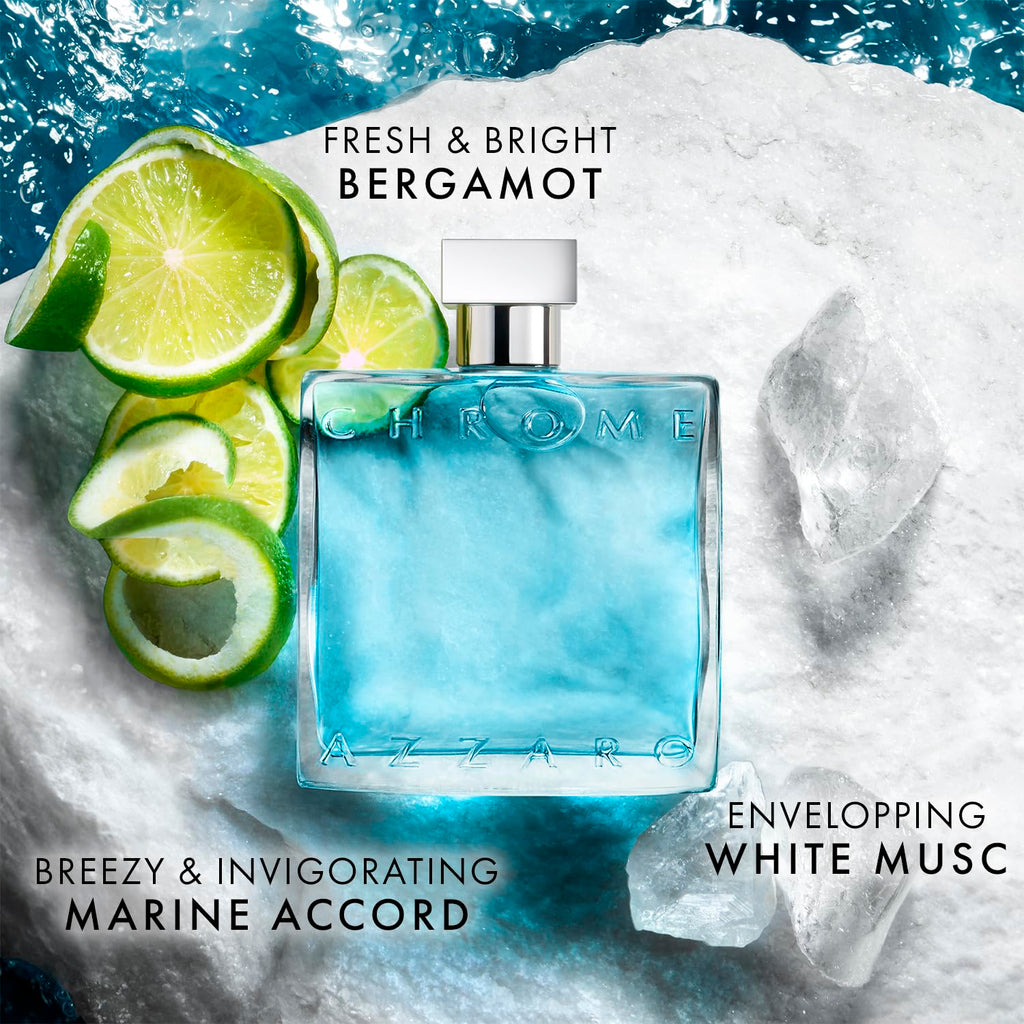 Azzaro Chrome Eau de Toilette - Fresh Aquatic Mens Cologne - Citrus, Woody, Musky Fragrance -Fresh Everyday Wear - Classic Summer Beach Scent - Luxury Perfumes for Men - Value Size, 6.7 Fl. Oz
