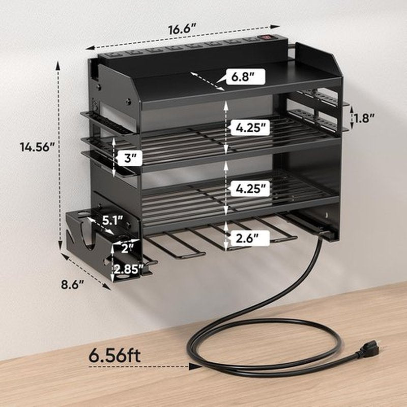 POKIPO Power Tool Organizer - Heavy Duty Wall Mount Storage Rack with Charging Station & 8 Outlet Power Strip
